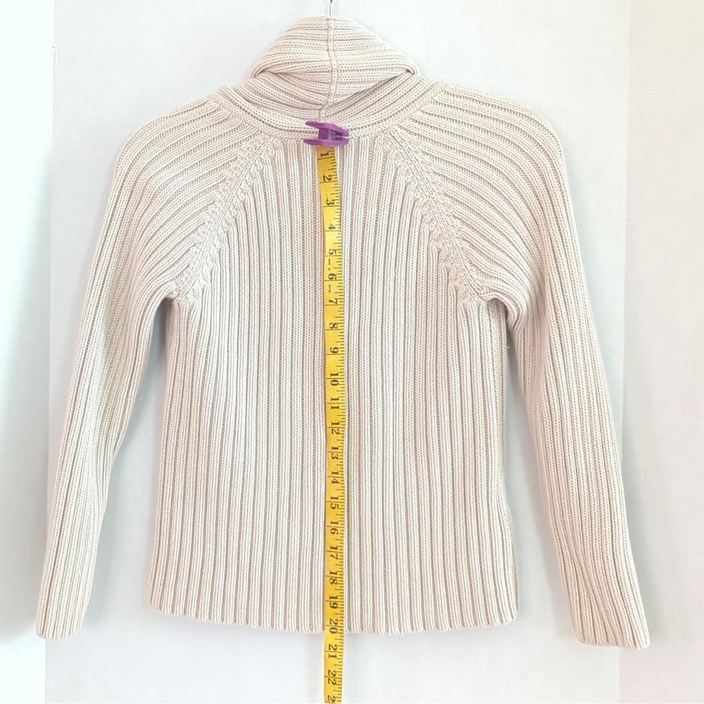 Talbot's Cream/Light Tan Button-up Cardigan Sweater w Collar & Pockets Size Sp - Picture 3 of 8
